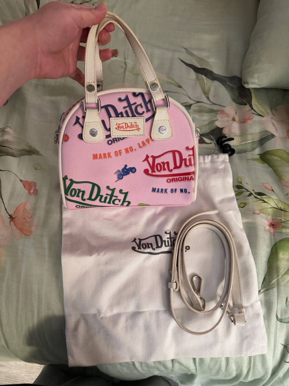 Von Dutch Pink Multicolor Logo Mini Dome Bag
